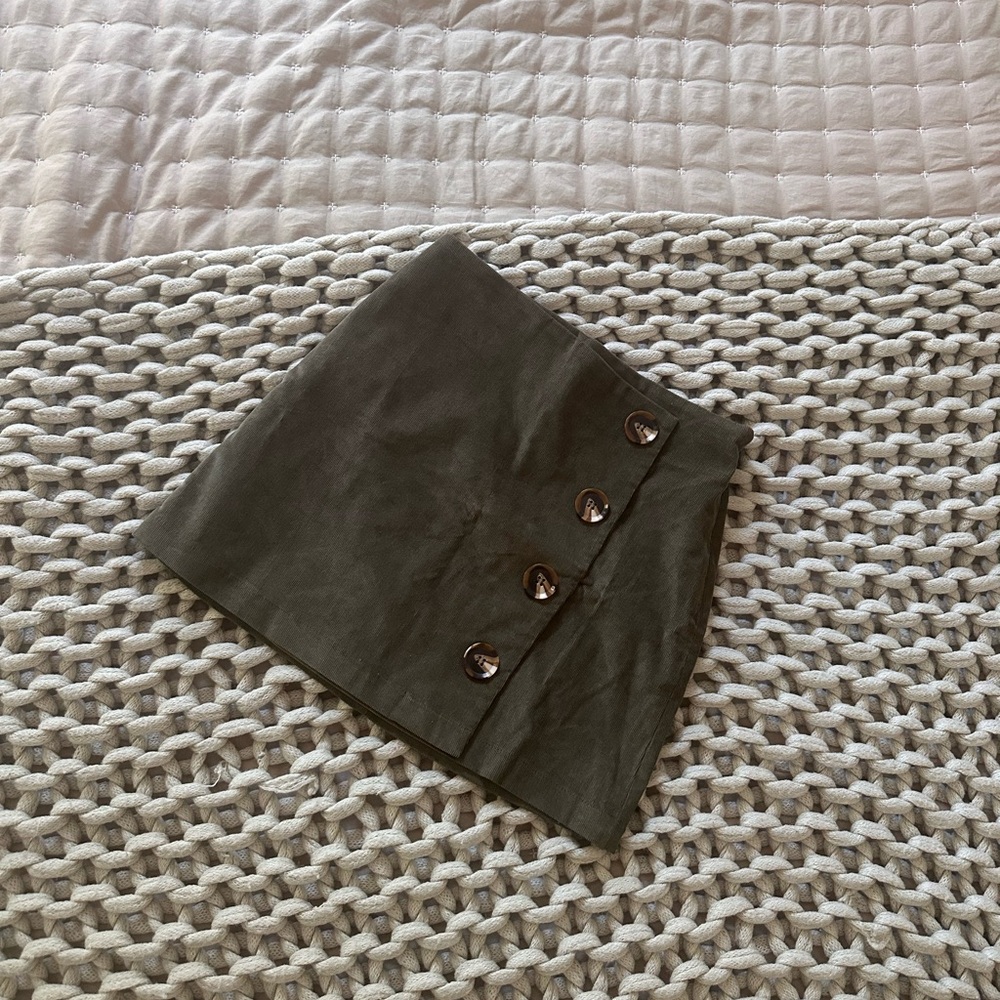 URBAN Romantics Olive-Grey Corduroy Buttoned Mini Skirt, Perfect for Fall